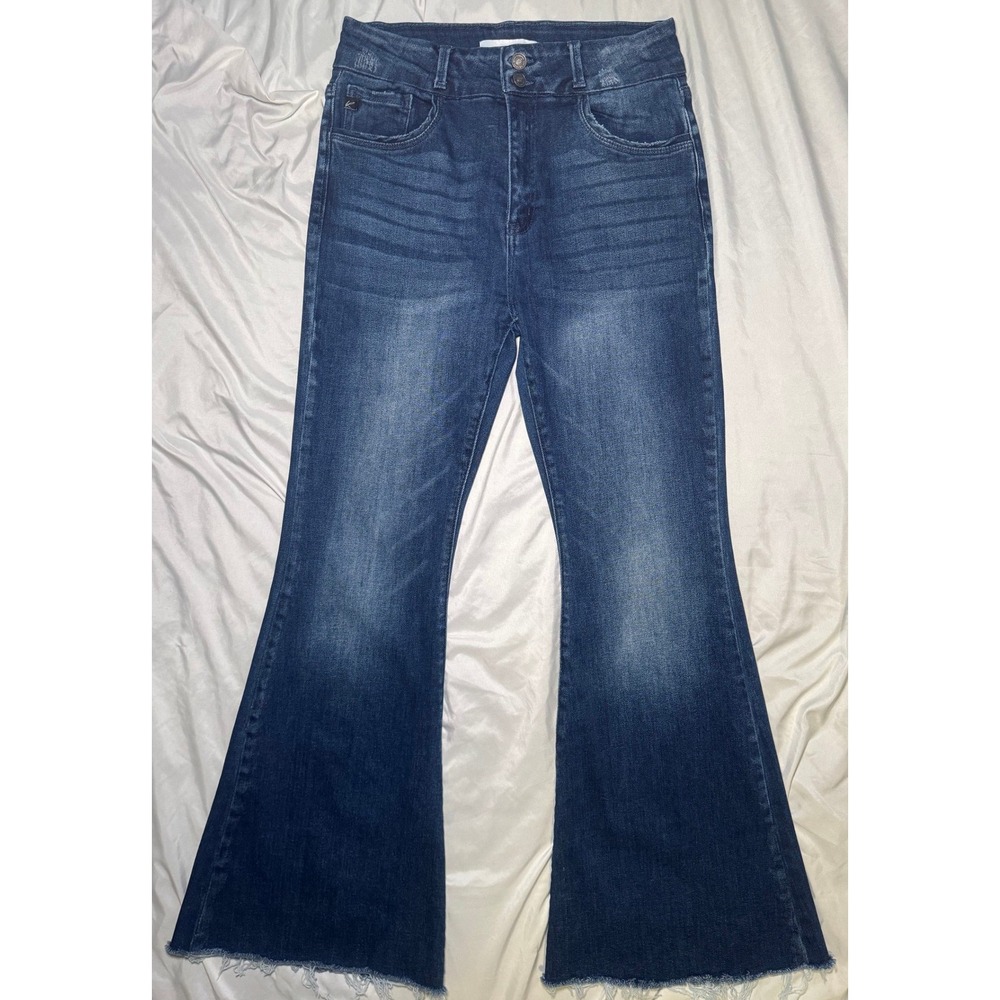 KanCan Flare Jeans Womens 11/29 Dark Wash Distressed Raw Hem Streetwear
